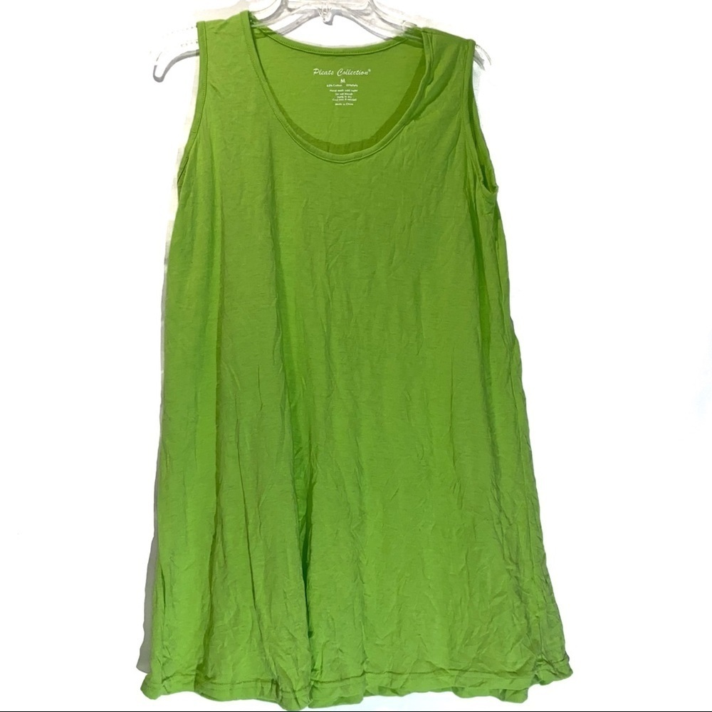 Pleats Collection Lime Green Sleeveless Top Medium